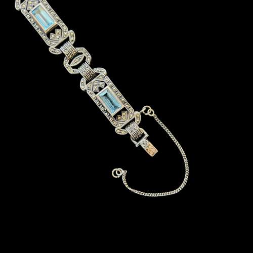 Silver Marcasite and Blue Stone Bracelet image-2