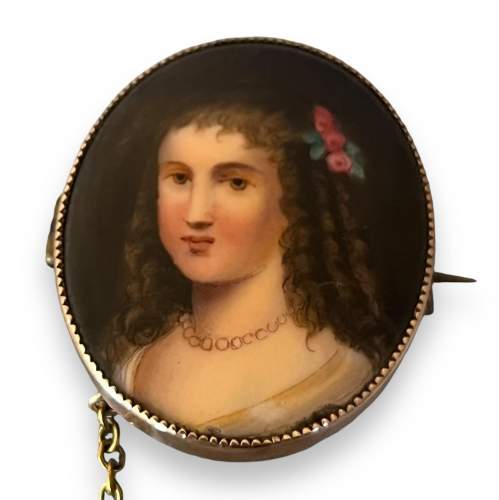 Victorian Miniature Portrait on Porcelain Brooch image-1