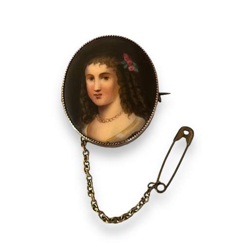 Victorian Miniature Portrait on Porcelain Brooch image-4