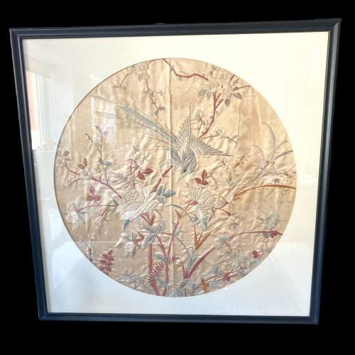 Large Chinese Embroidery on Silk of Birds and Foliage image-1