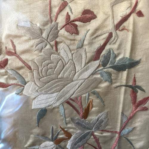 Large Chinese Embroidery on Silk of Birds and Foliage image-3