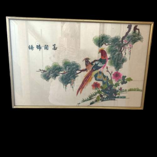 Chinese Embroidery Picture on Silk Depicting Birds and Flowers image-1