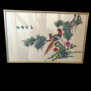 Chinese Embroidery Picture on Silk Depicting Birds and Flowers