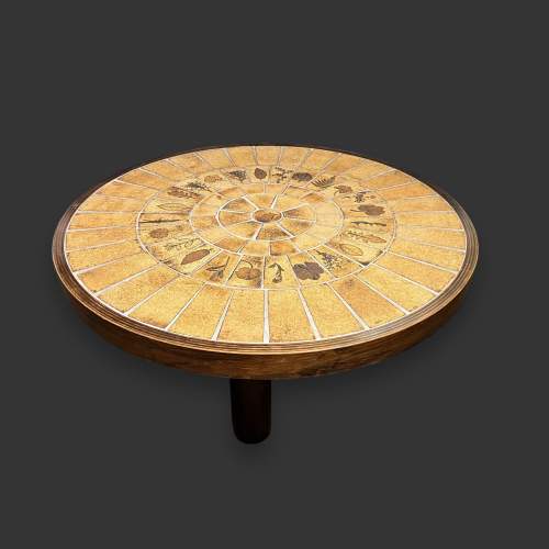 Vintage Round Tile Top Coffee Table image-1