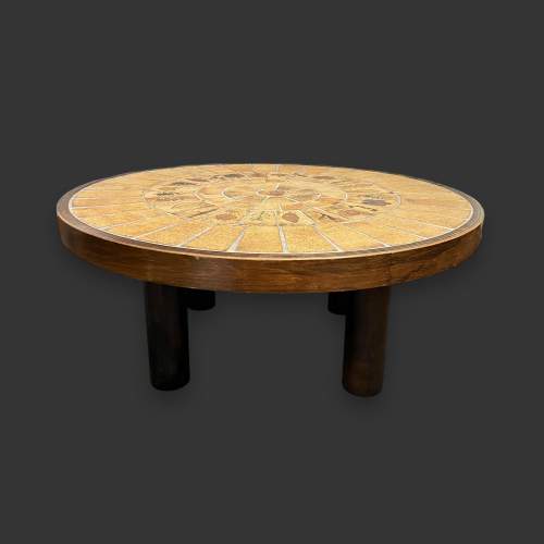 Vintage Round Tile Top Coffee Table image-3