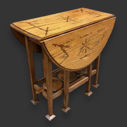 Unusual Arts and Crafts Style Oak Drop Leaf Table image-1