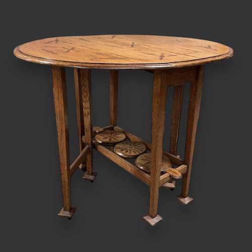 Unusual Arts and Crafts Style Oak Drop Leaf Table image-3