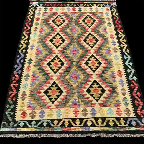 Hand Made Afghan Kilim In Stunning Dark Colours Super Design image-1