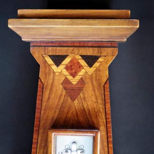 Art Deco 1930s Inlaid Walnut Geometric Wall Barometer image-2