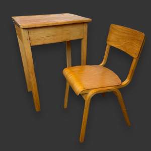 Vintage Beech Wood School Desk and Chair