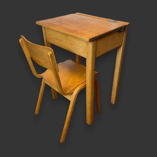 Vintage Beech Wood School Desk and Chair image-2