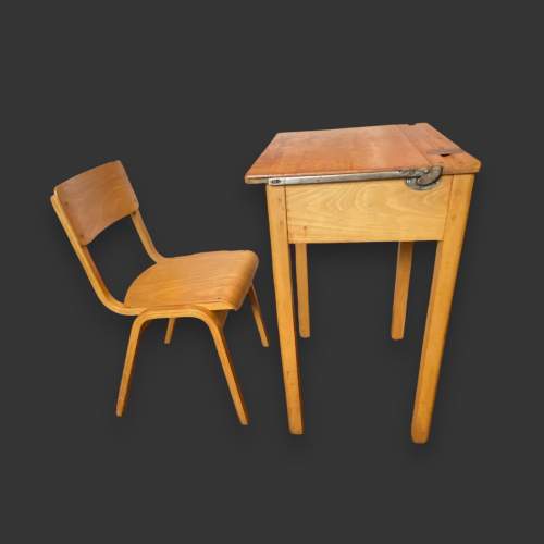 Vintage Beech Wood School Desk and Chair image-3