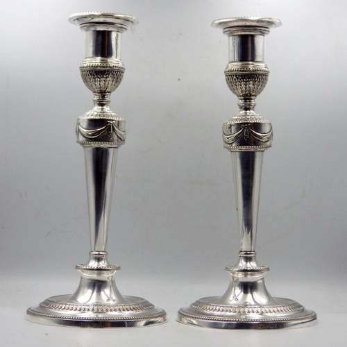 Fine Quality Pair of Adam Style Silver Plate Victorian Candlesticks image-1