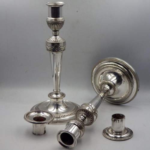 Fine Quality Pair of Adam Style Silver Plate Victorian Candlesticks image-6