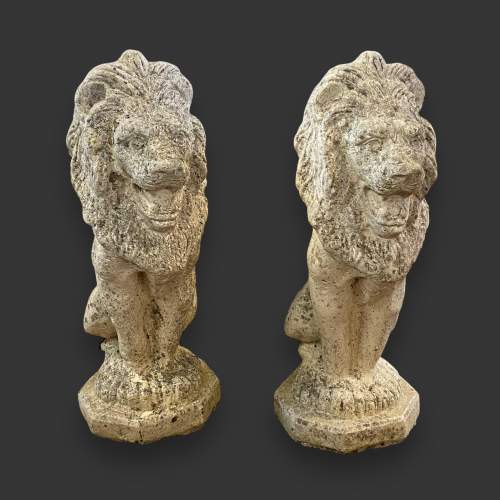 Pair of Stone Garden Seated Lions image-1