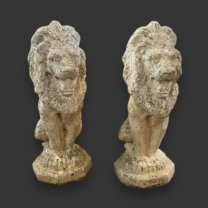 Pair of Stone Garden Seated Lions