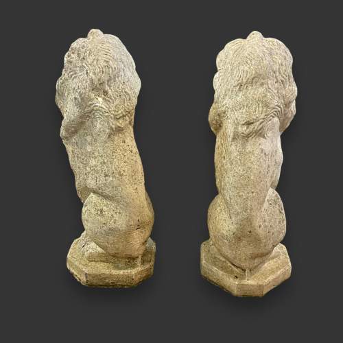 Pair of Stone Garden Seated Lions image-2