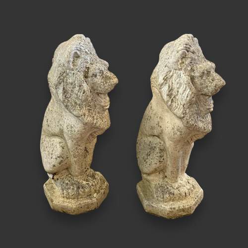 Pair of Stone Garden Seated Lions image-3