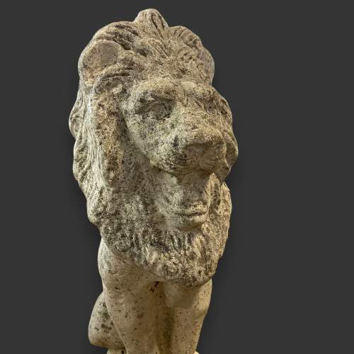 Pair of Stone Garden Seated Lions image-5