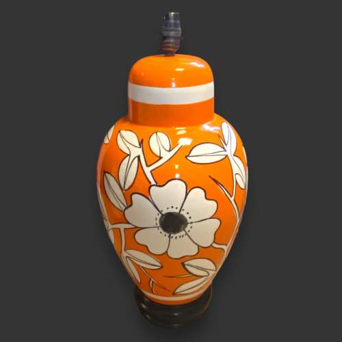 Late 20th Century Large Orange Floral Pottery Table Lamp image-1