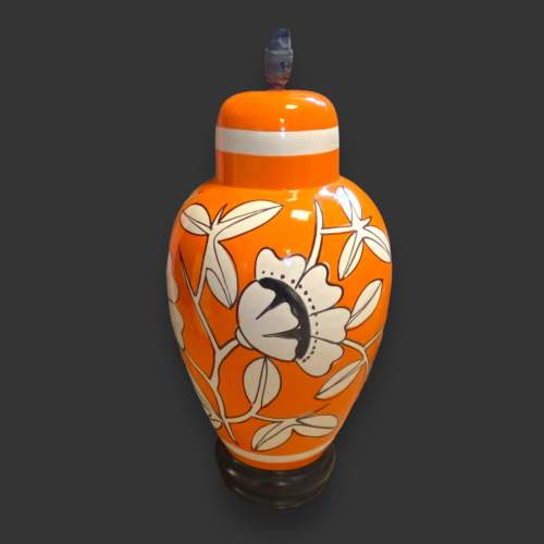 Late 20th Century Large Orange Floral Pottery Table Lamp image-3