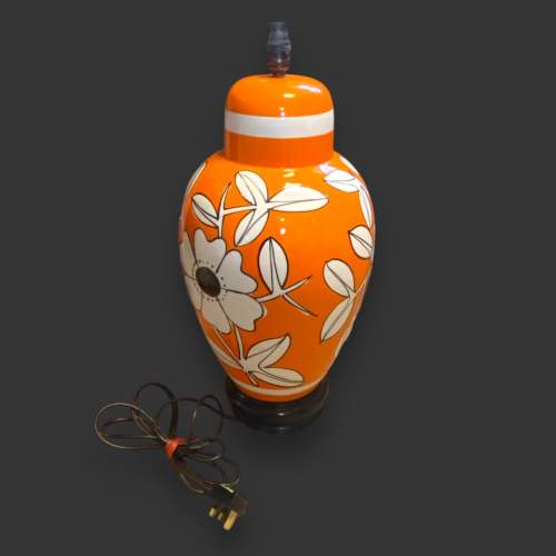 Late 20th Century Large Orange Floral Pottery Table Lamp image-6