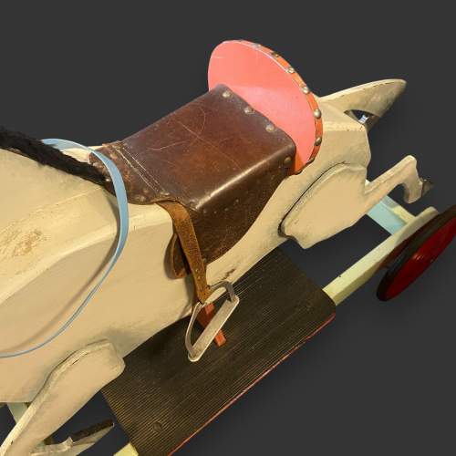 Vintage White Wooden Pull-Along Horse on Wheels image-5