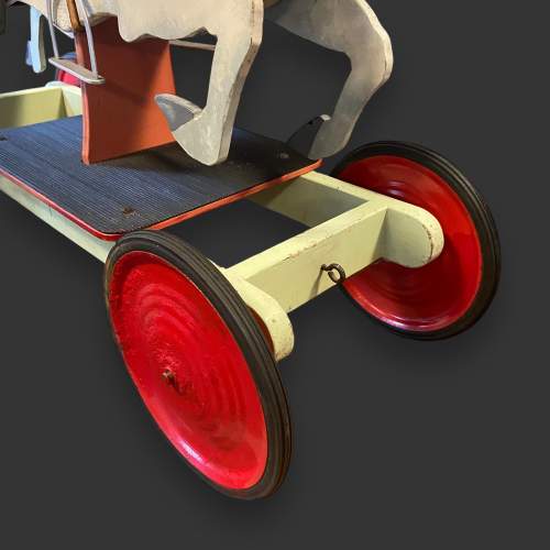 Vintage White Wooden Pull-Along Horse on Wheels image-6