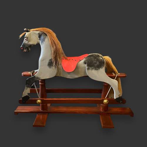 Vintage Grey Painted Wooden Rocking Horse image-1