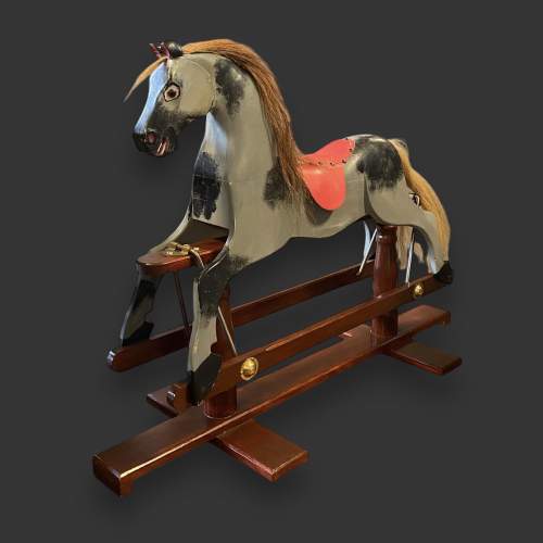 Vintage Grey Painted Wooden Rocking Horse image-2