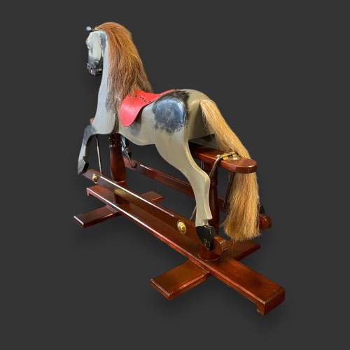 Vintage Grey Painted Wooden Rocking Horse image-3