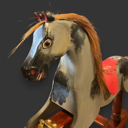 Vintage Grey Painted Wooden Rocking Horse image-4