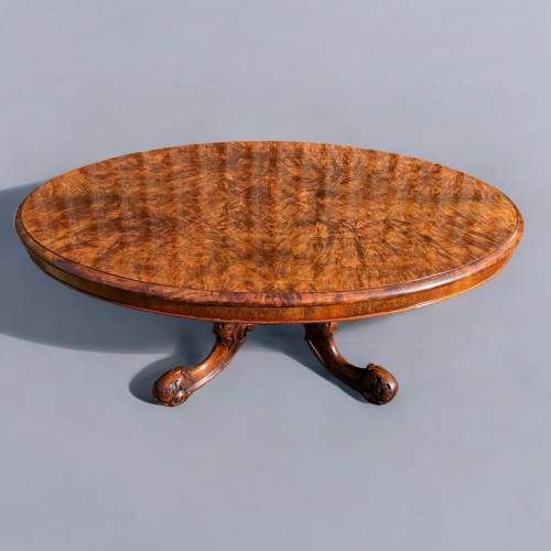 A Beautiful Victorian Period Burr Walnut Oval Coffee Table image-1