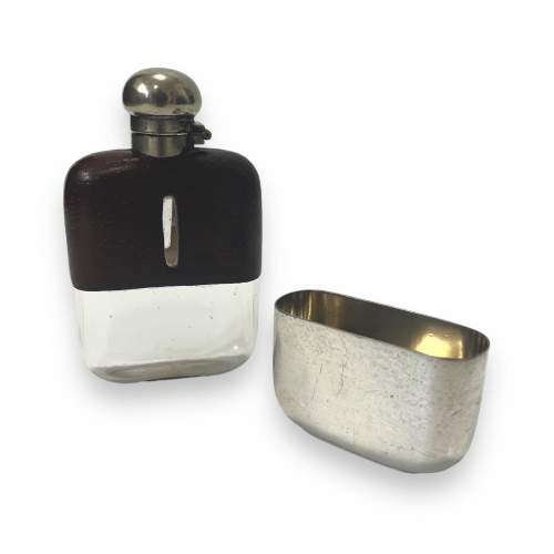 Late Victorian Silver Plated and Leather Hip Flask image-4