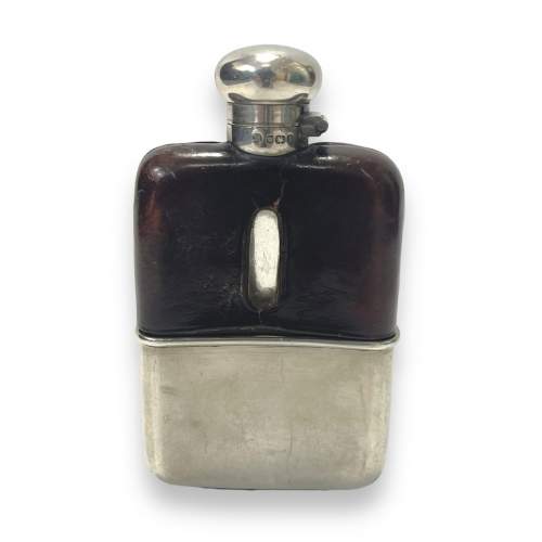 Late 19th Century Silver and Leather Hip Flask image-1