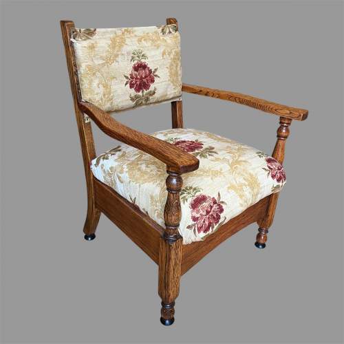 Vintage Early 20th Century Art Deco Small Oak Bedroom Chair image-1