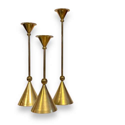 Modernist Trio of Brass Candlesticks image-1