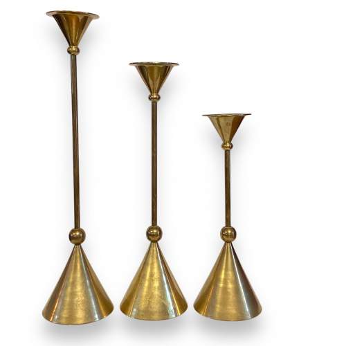 Modernist Trio of Brass Candlesticks image-2