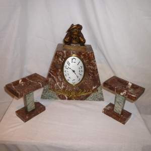 A Lovely  French Marble Art Deco Timepiece Garniture Set