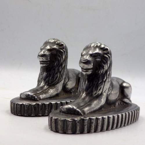 Recumbent Lions Pair of Vintage Aluminium Paperweights - Landseer Lions image-1