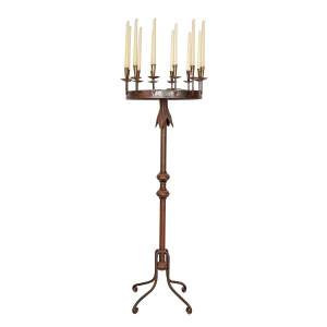 A Rustic Cast Iron Medieval Gothic Style Candelabra