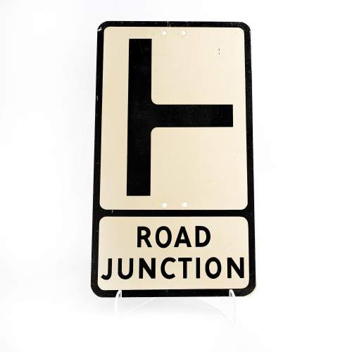 Vintage Metal Road Sign for a Right Hand Junction Ahead image-1