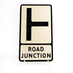 Vintage Metal Road Sign for a Right Hand Junction Ahead