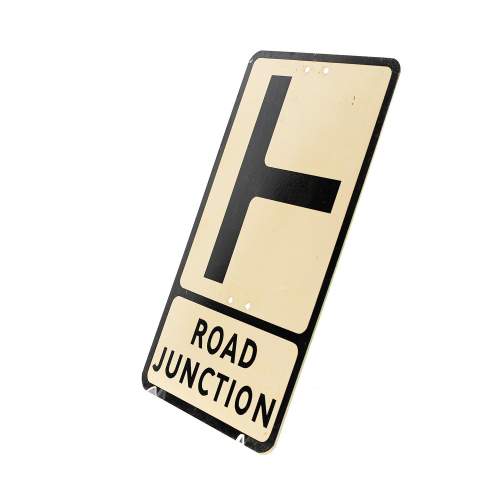 Vintage Metal Road Sign for a Right Hand Junction Ahead image-2