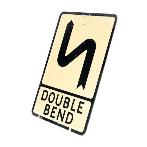 A Vintage Metal Road Sign for a Double Bend Ahead image-2