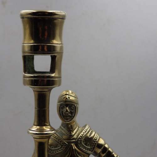 Medieval Knights Pair of Early 20th Century Brass Candlesticks image-4