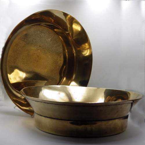 Russian Pre Revolution Pair of Antique Large Brass Wedding Bread Bowls image-1