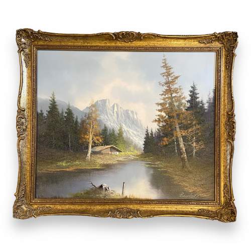 20th Century Oil on Canvas Painting of Mountain Scene image-1