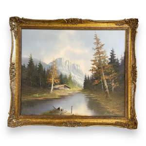 20th Century Oil on Canvas Painting of Mountain Scene