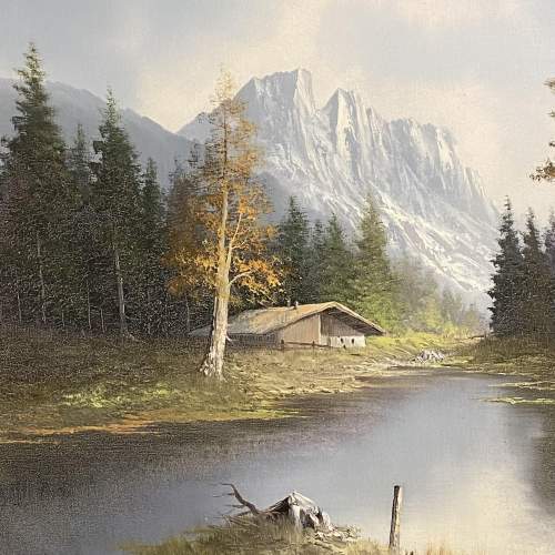 20th Century Oil on Canvas Painting of Mountain Scene image-2